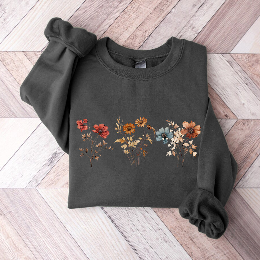 Vintage Sweatshirt mit gepressten Blumen