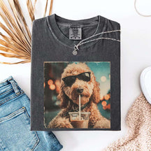 Cute Goldendoodle Drinking Iced Coffee T-Shirt