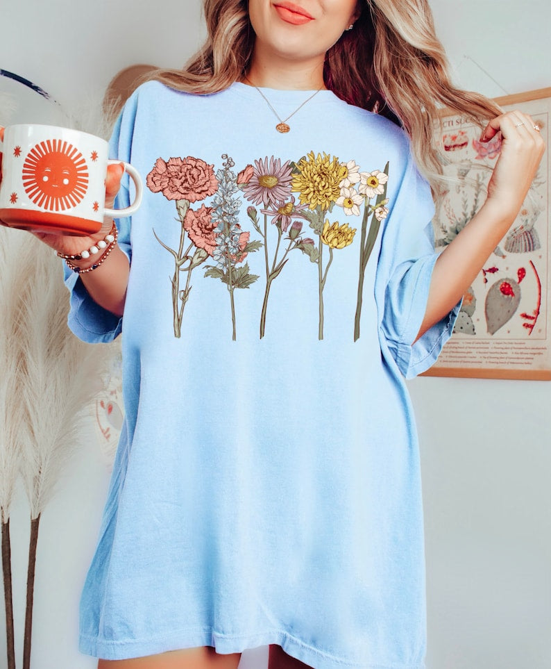 Cottagecore Vintage Fleurs Confort Couleurs Tshirt