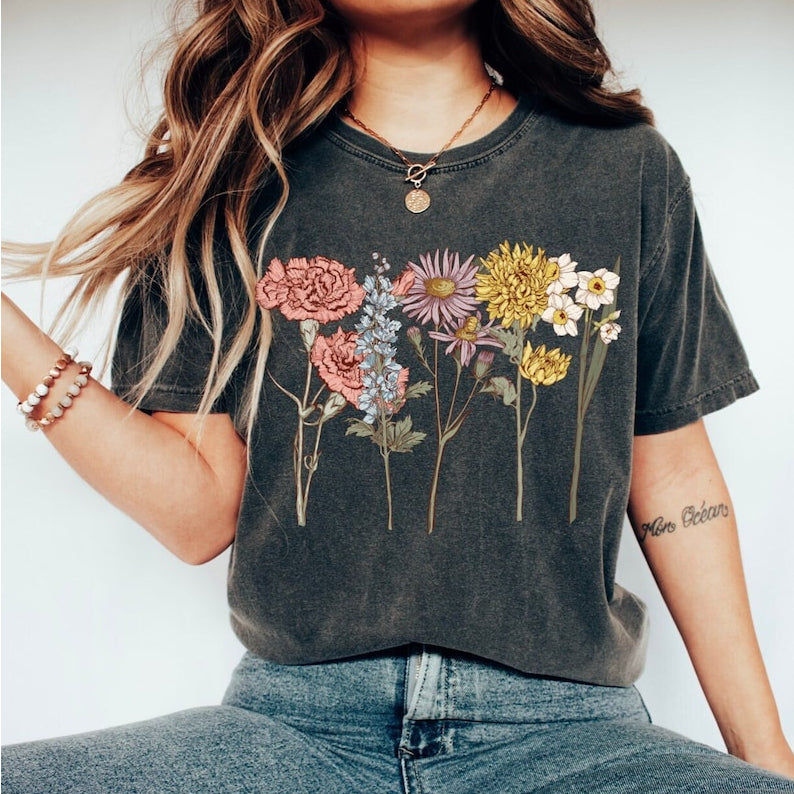 Cottagecore Vintage Fleurs Confort Couleurs Tshirt