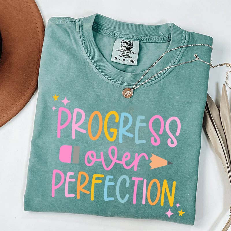 Progress Over Perfection Inspirational Teacher T-Shirt