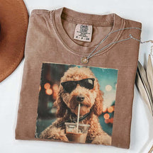 Cute Goldendoodle Drinking Iced Coffee T-Shirt
