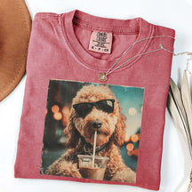 Cute Goldendoodle Drinking Iced Coffee T-Shirt
