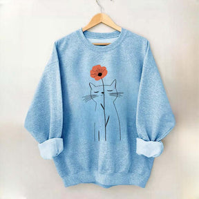Minimalist Cat Flower Sweatshirt