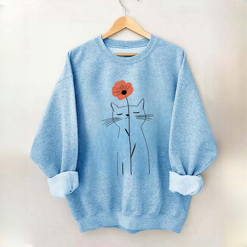 Minimalist Cat Flower Sweatshirt