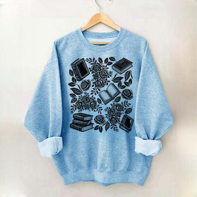 Linocut Books and Flowers Sweatshirt