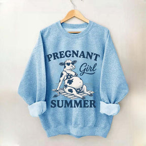 Pregnant Girl Summer Cow Sweatshirt
