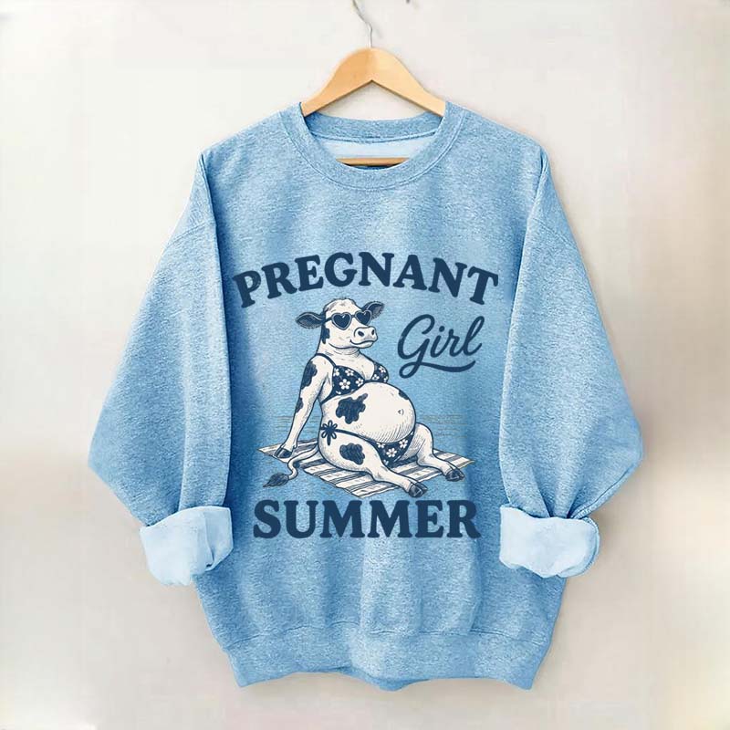 Pregnant Girl Summer Cow Sweatshirt