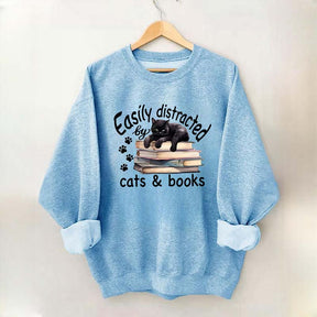 Reader Easily Distracted By Cats And Books Sweatshirt