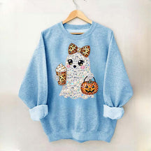 Rhinestone Glam Ghost Halloween Printed Sweatshirt