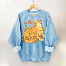 Retro Wildflowers Orange Cat Sweatshirt