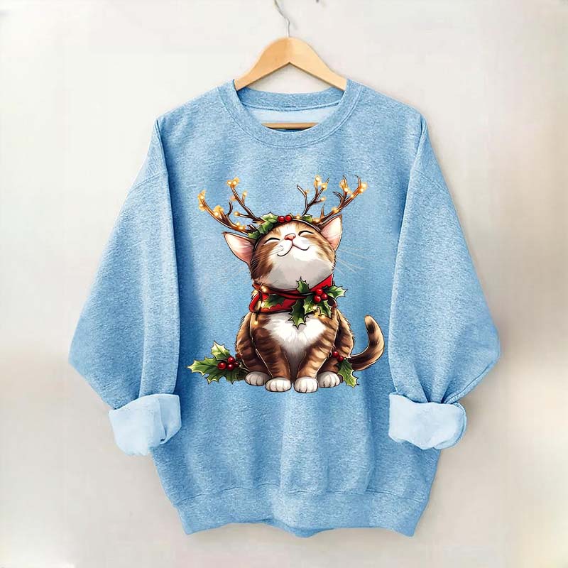 Trendy Sassy Retro Girl Christmas Cat Mom Sweatshirt