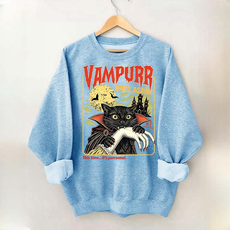 Vampurr Bites Again Halloween Black Cat Sweatshirt