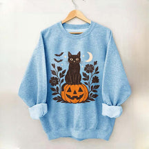 Black Cat on Pumpkin Retro Sweatshirt