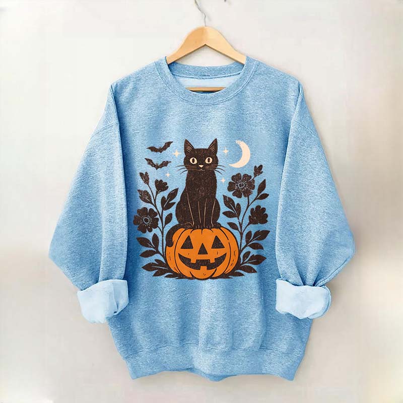 Black Cat on Pumpkin Retro Sweatshirt