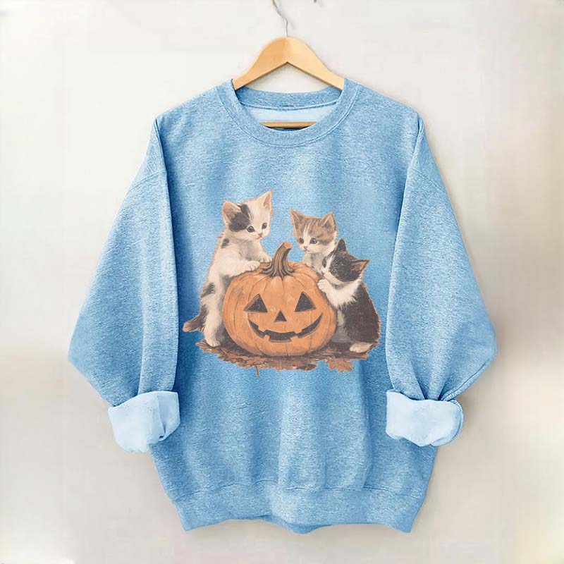 Vintage 90s Cat Halloween Pumpkin Sweatshirt