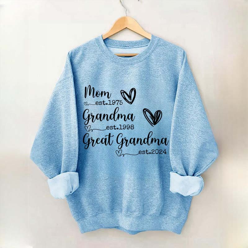 Custom Mom Grandma Great Grandma Est Year Sweatshirt