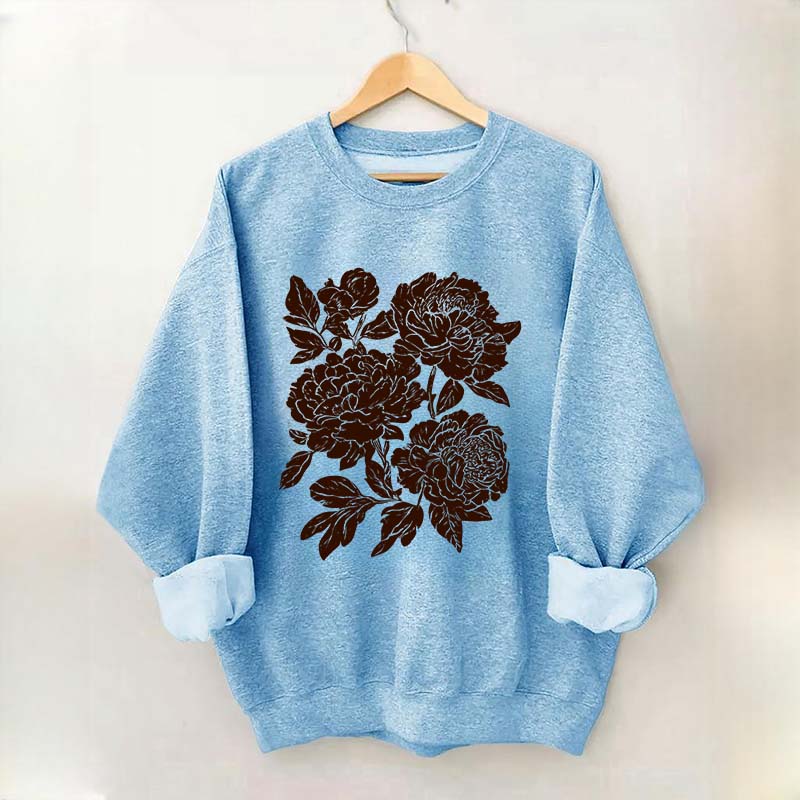 Vintage Linocut Flower Boho Botanical Sweatshirt
