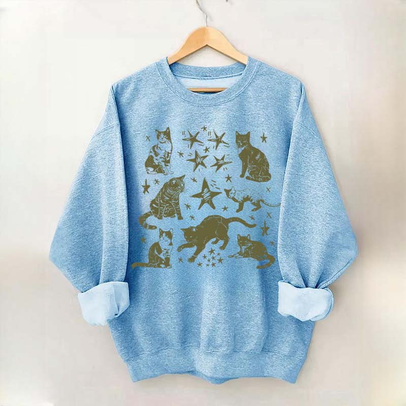 Vintage Cat Star Graphic Sweatshirt