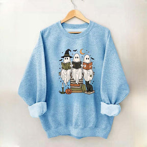 Boo Ghost Reading Books Halloween Sweatshirt