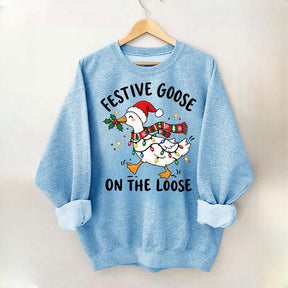 Cute Christmas Festive Goose On The Loose Sweatshirt