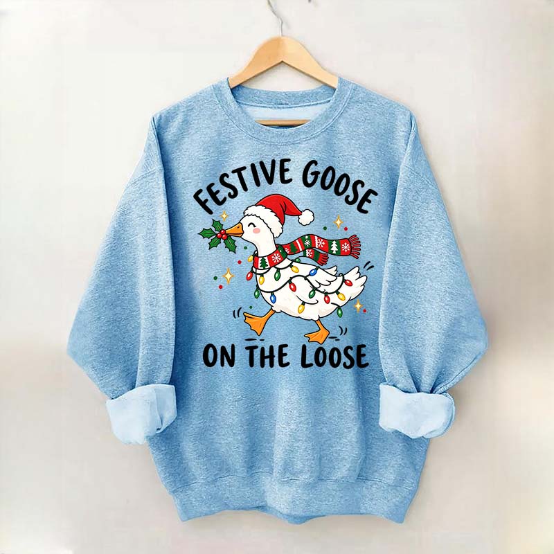 Cute Christmas Festive Goose On The Loose Sweatshirt
