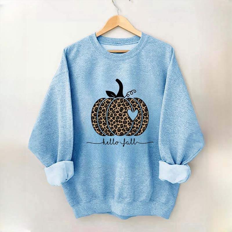 Hello Fall Leopard Pumpkin Sweatshirt