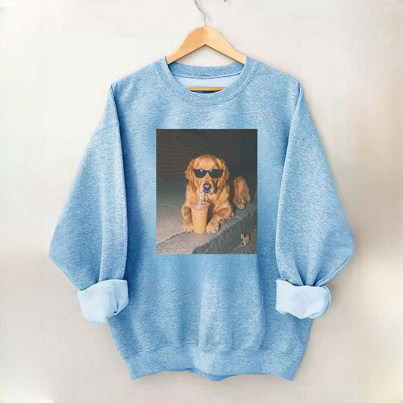 Golden Retriever Drinking Iced Coffee Sweatshirt