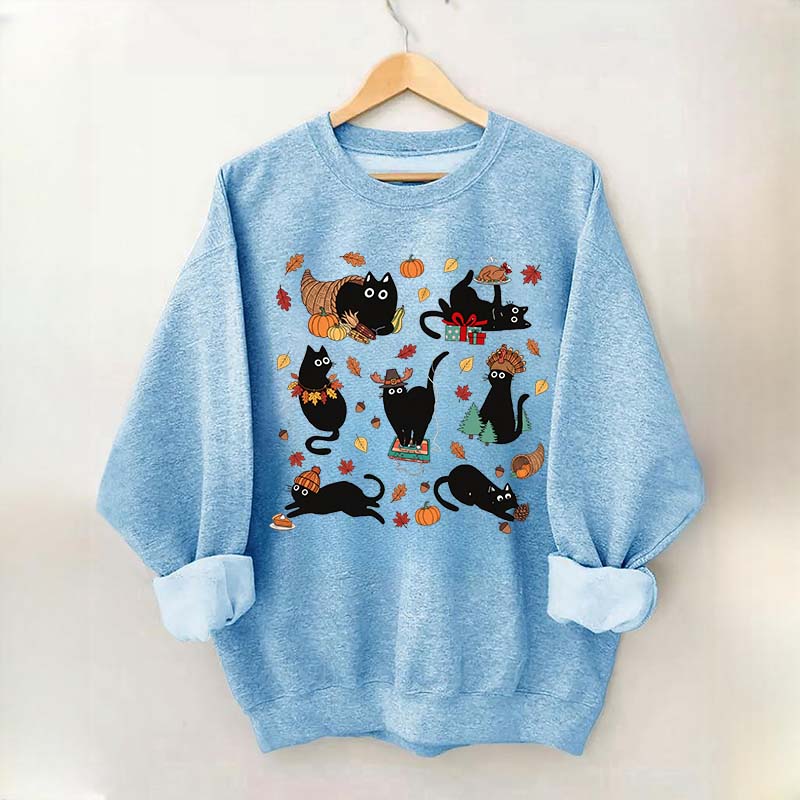 Thanksgiving Retro Black Cat Fall Sweatshirt