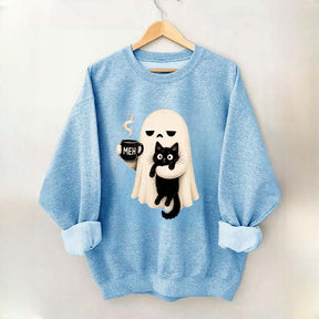 Ghost Holding Black Cat Meh Coffee Sweatshirt