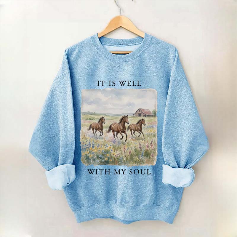 It Is Well With My Soul Horses Floral Sweatshirt