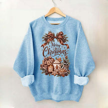 Cozy Christmas Bow Gingerbread Hot Cocoa Holiday Sweatshirt