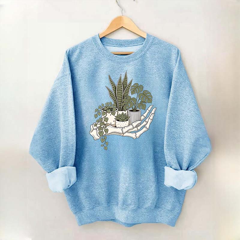 Skeleton Hand Cradling Potted Plants Sweatshirt
