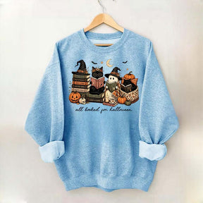 All Booked For Halloween Pumpkin Cats Book Sweatshirt