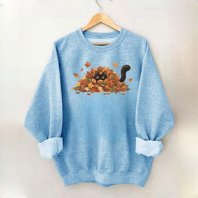 Cute Black Cat Autumn Leaves Sweatshirt