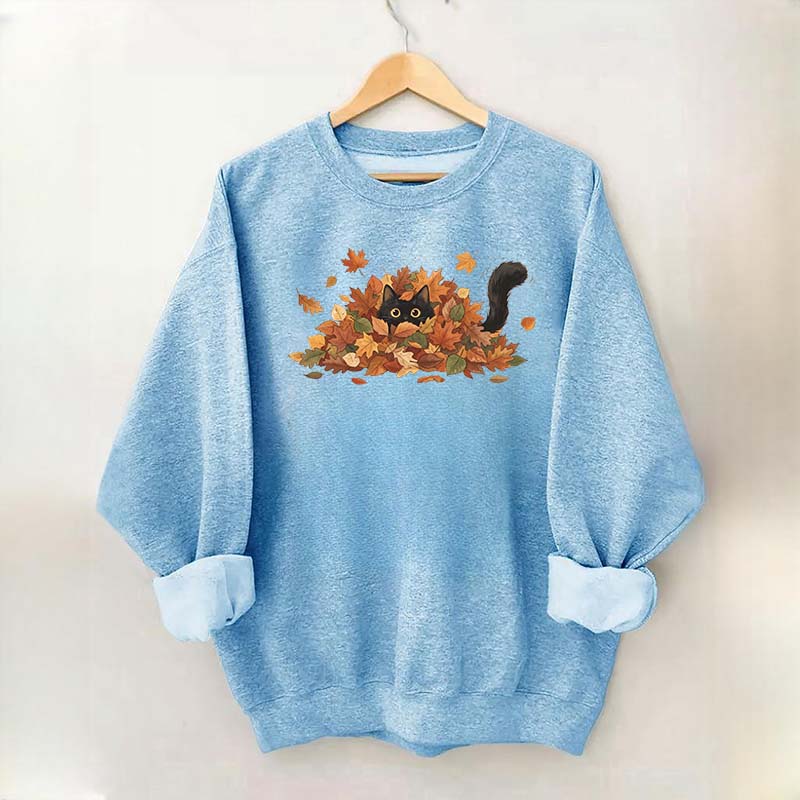 Cute Black Cat Autumn Leaves Sweatshirt