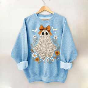 Cute Lace Ghost Bow Spooky Season Sweatshirt