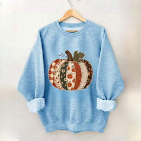 Faux Patchwork Fall Pumpkin Sweatshirt