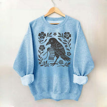 Crow Knitting Linocut Style Bird Sweatshirt