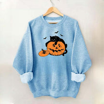 Vintage Black Cat Halloween Pumpkin Sweatshirt
