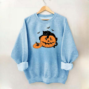 Vintage Black Cat Halloween Pumpkin Sweatshirt