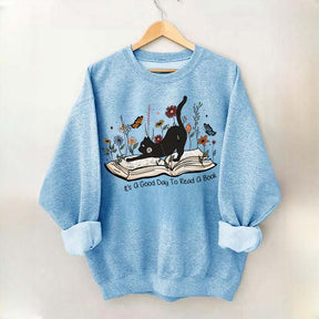 It¡¯s A Good Day To Read A Book Black Cat Sweatshirt
