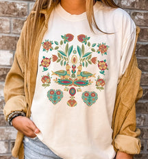 Chemise oiseau art populaire scandinave