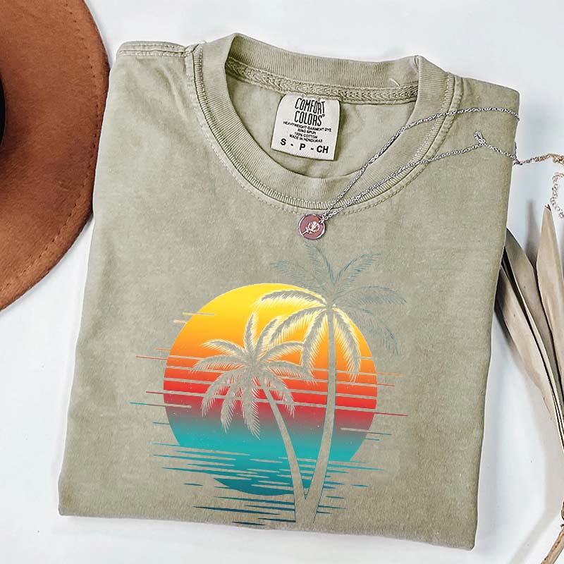 Retro Sunset Beach Palm Tree T-Shirt