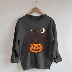 Black Cat on Pumpkin Retro Sweatshirt