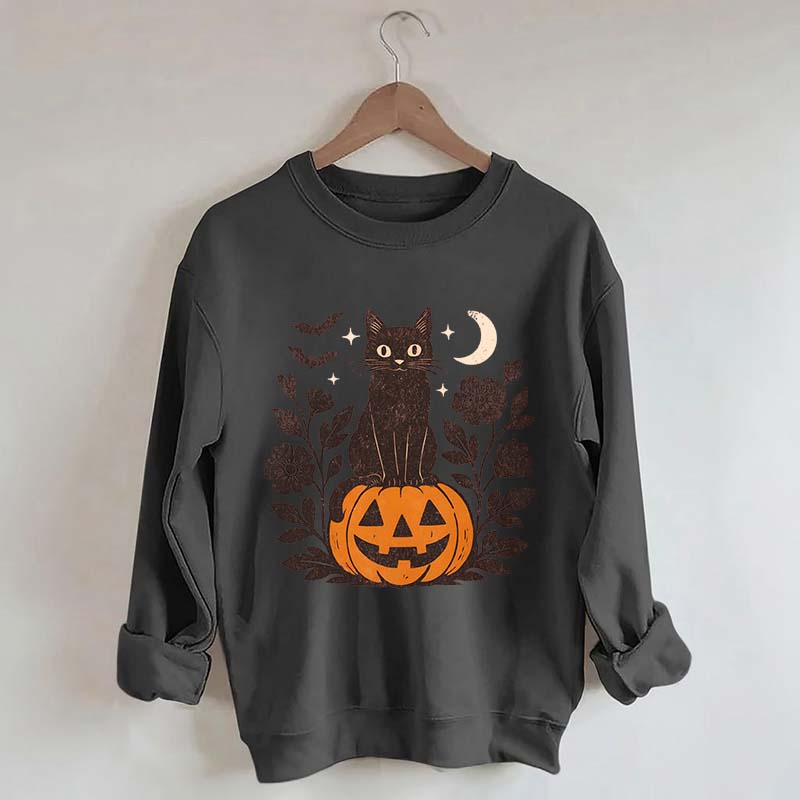 Black Cat on Pumpkin Retro Sweatshirt