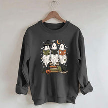 Boo Ghost Reading Books Halloween Sweatshirt