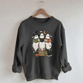 Boo Ghost Reading Books Halloween Sweatshirt