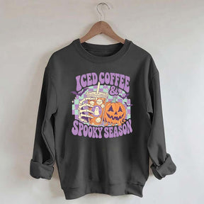 Spooky Season Ice Coffee Preppy Halloween Sweatshirt