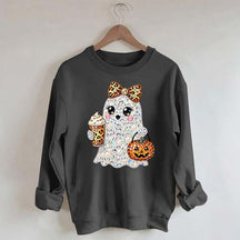 Rhinestone Glam Ghost Halloween Printed Sweatshirt